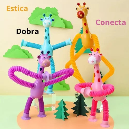 Brinquedo para crianças, Girafa Pop Tube, elastica com ventosas