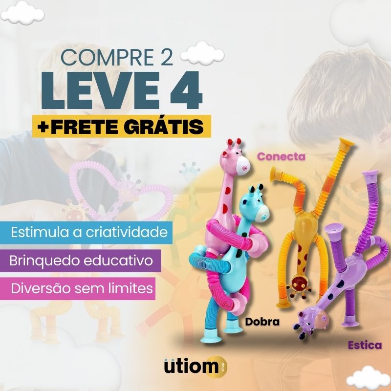 Brinquedo para crianças, Girafa Pop Tube, elastica com ventosas